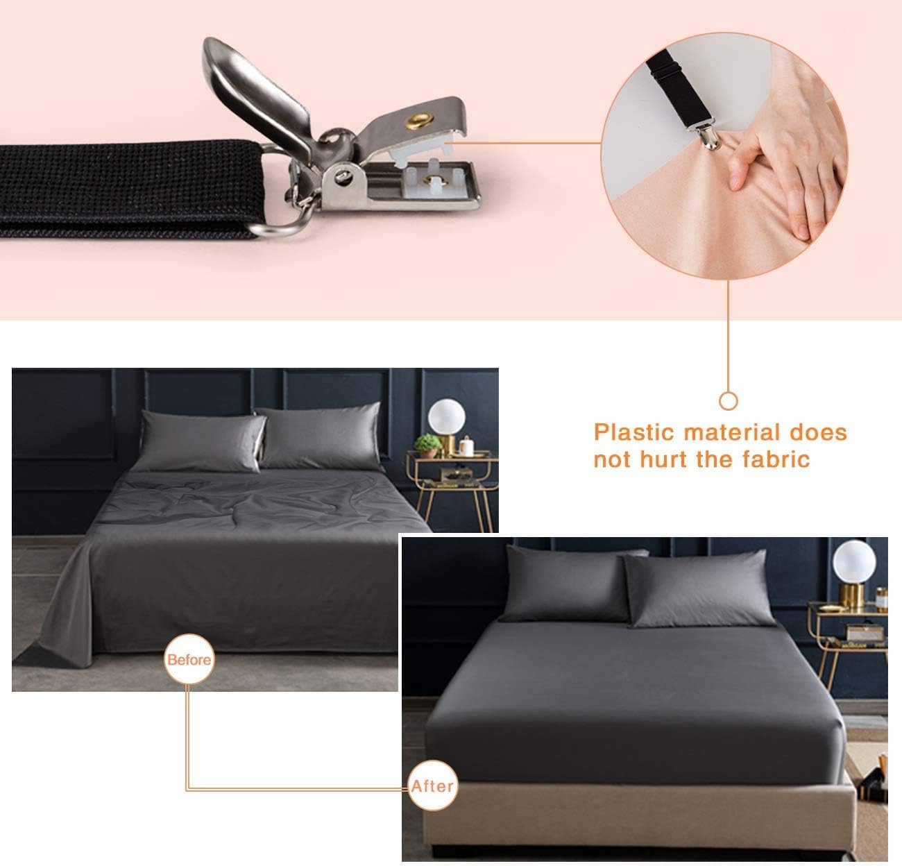 Nappo 4 Pcs Bed Sheet Holder Straps Adjustable Mattress Fasteners Clips Black: Home & Kitchen