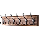 PHINGEER Coat Rack Wall Mount, Wooden Heavy Duty Coat Rack for Wall,6 Triple Coat Hanger Hooks for Hanging Coats,Jacket,Hat,Clothes (Brown, 6 Hooks)