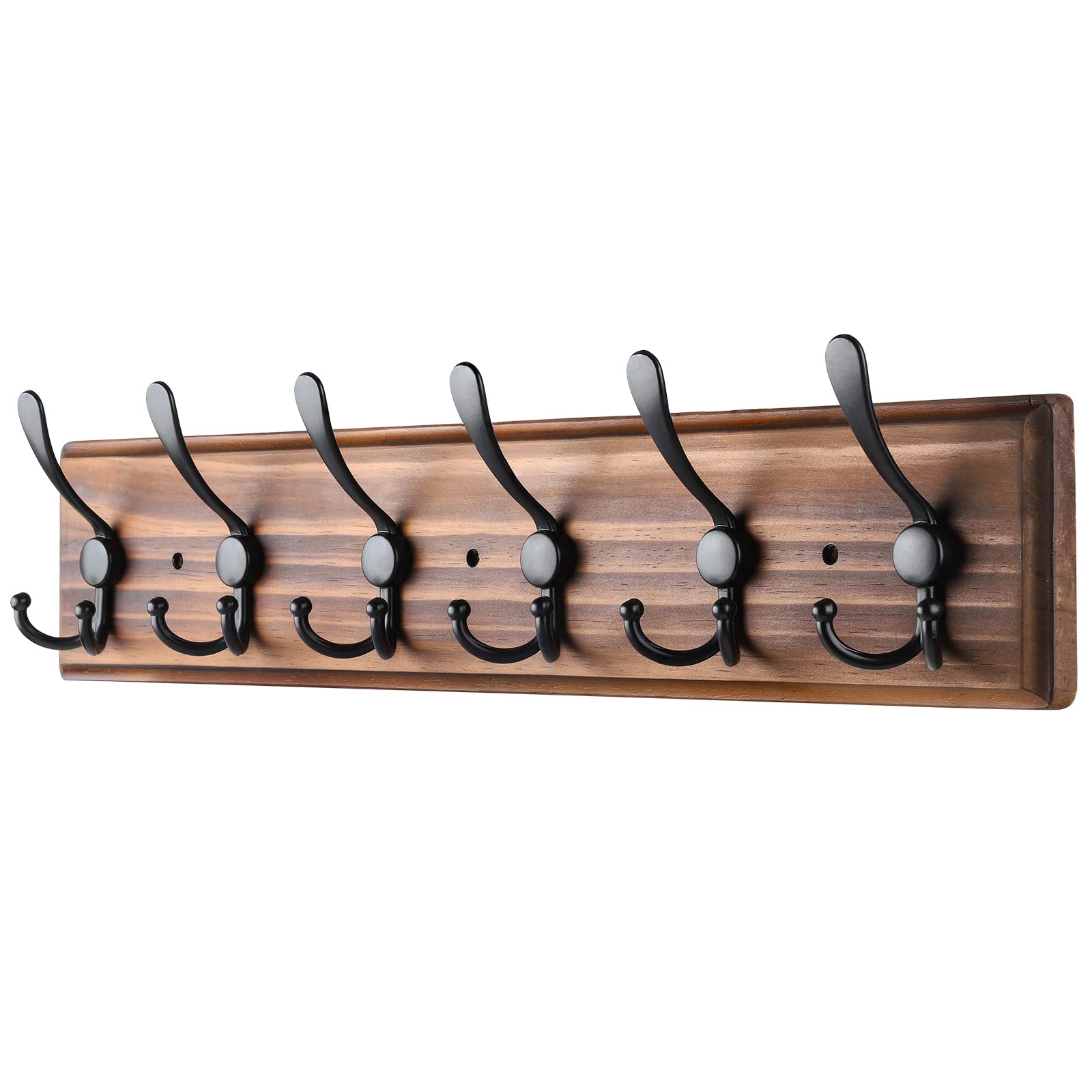 PHINGEER Wall Mounted Coat Hooks, Wooden Heavy Duty Coat Rack for Wall,6 Triple Coat Hanger Hooks for Hanging Coats,Jacket,Hat,Clothes,Brown (Brown, 6 Hooks)