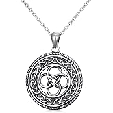 DAOCHONG 925 Sterling Silver Jewelry Oxidized Good Luck Irish Knot Celtic Medallion Round Pendant Necklace, 20 inch