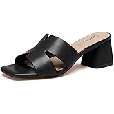 Gorfen Women's Square Open Toe Sandals Low Block Chunky Heel Slip on Comfortable Casual Sandals for Daily Wear