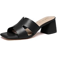 FNFYFH Women's Low Chunky Block Heels Slide Sandals Open Toe Mid Platform Comfortable Slip Party Wedding Dress Dating Daily Pumps Shoes