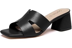 Gorfen Women's Square Open Toe Sandals Low Block Chunky Heel Slip on Comfortable Casual Sandals for Daily Wear