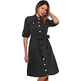 Allegra K Denim Dress for Women's Long Sleeve Button Down A-Line Belted Classic Jean Dresses
