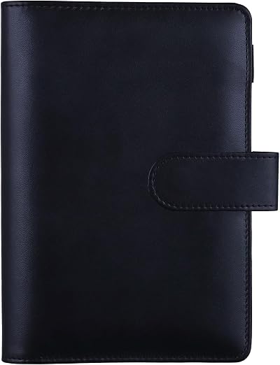 HAUTOCO PU Leather A6 Budget Binder Cover 6 Ring Notebook Organizer Black