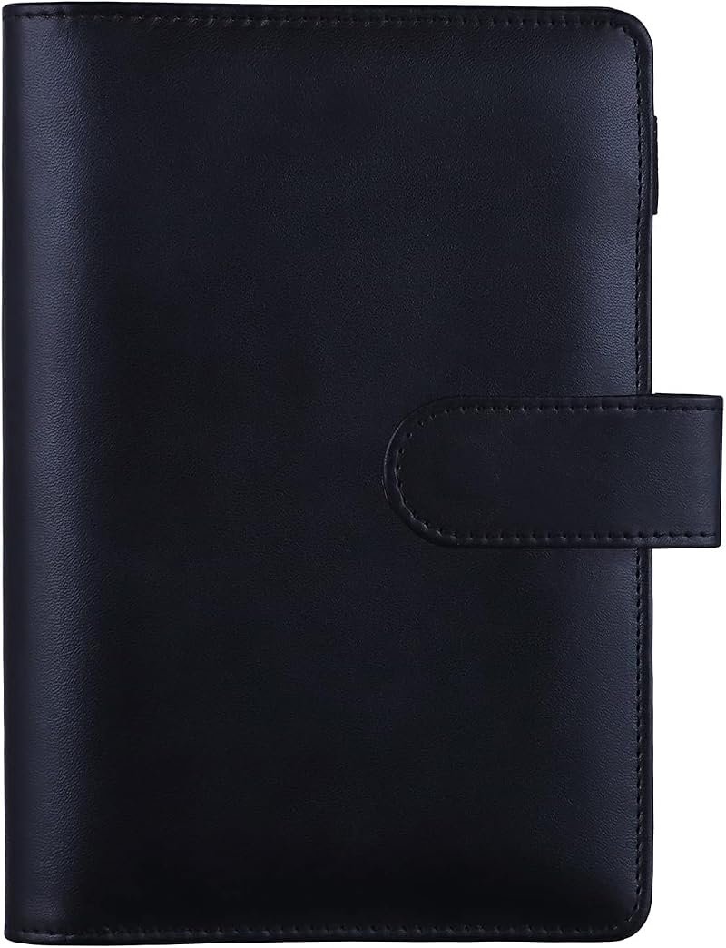 HAUTOCO PU Leather A6 Budget Binder Cover 6 Ring Notebook Organizer Black