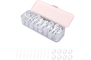 Yesesion Plastic Cable Management Box with Lid and 10 Wire Ties, Portable Clear Cord Storage Organizer with 8 Compartments, Electronics Bins Desk Accessories Case for Office Supply, Paper Clips(Pink)