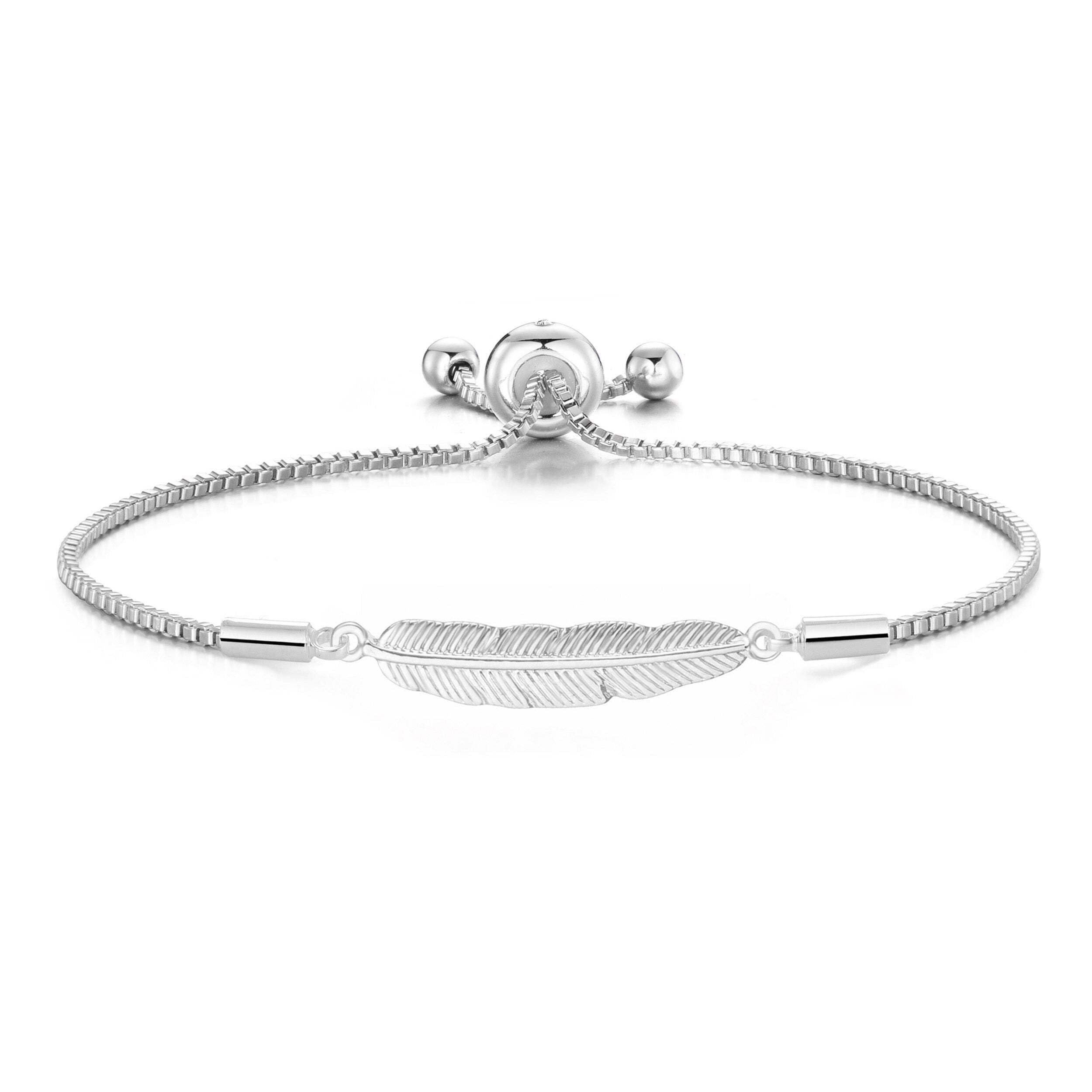 Philip Jones Silver Plated Feather Friendship Slider Bracelet Created with Zircondia® Crystals