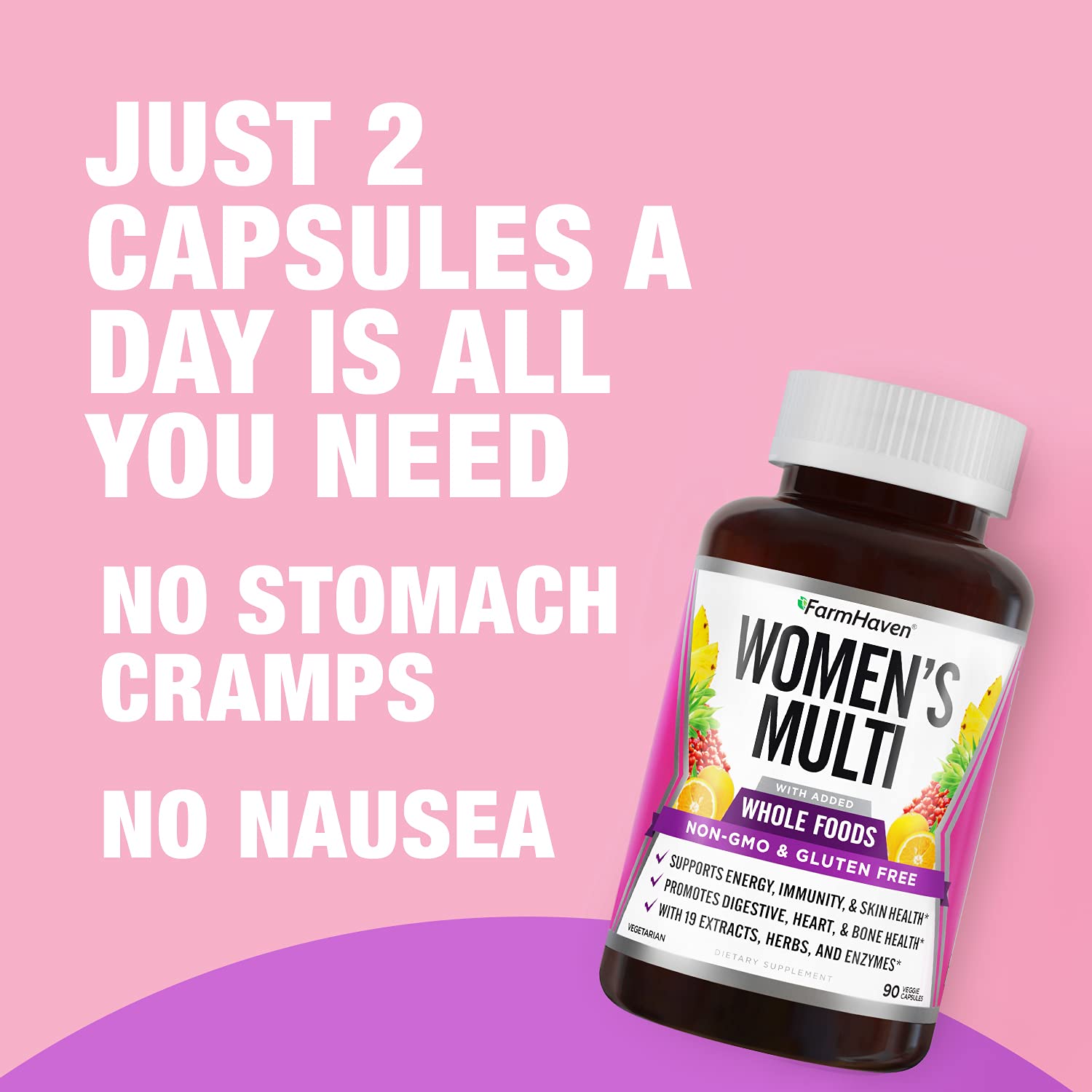 FarmHaven Womens Multivitamin - Whole Food Daily Multi Supplement with B Vitamins, D3, Folate, Enzymes, Zinc & Minerals - Boosts Energy, Immune, Heart Health - Non-GMO, Vegetarian - 90 Capsules