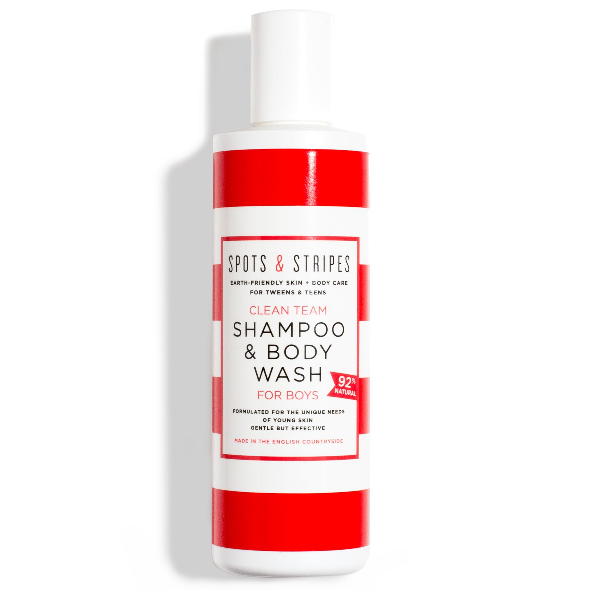 Spots & Stripes - Clean Team Shampoo & Body Wash for Boys, Multi-Tasking Kids Body Wash Leaves Skin and Hair Clean, Balanced and Smelling Great. Sulphate Free, with Camellia Oil and Cedarwood (250ml)