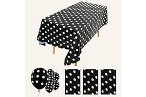 ZJDHPTY 3Pack Plastic Table Cloth Disposable for Rectangle Tables, Black and White Polka Dot Table Cloths for Birthday Mini Mouse Party Decorations Size 54x108 Inch(Black+White dots)