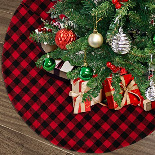 48" Buffalo Plaid Christmas Tree Skirt Red and Black Buffalo Checked