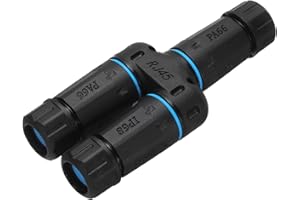 MECCANIXITY Waterproof RJ45 Coupler, Female to Female 1 in 2 Out Splitter Waterproof IP68 Ethernet Outdoor LAN Cable Connecto