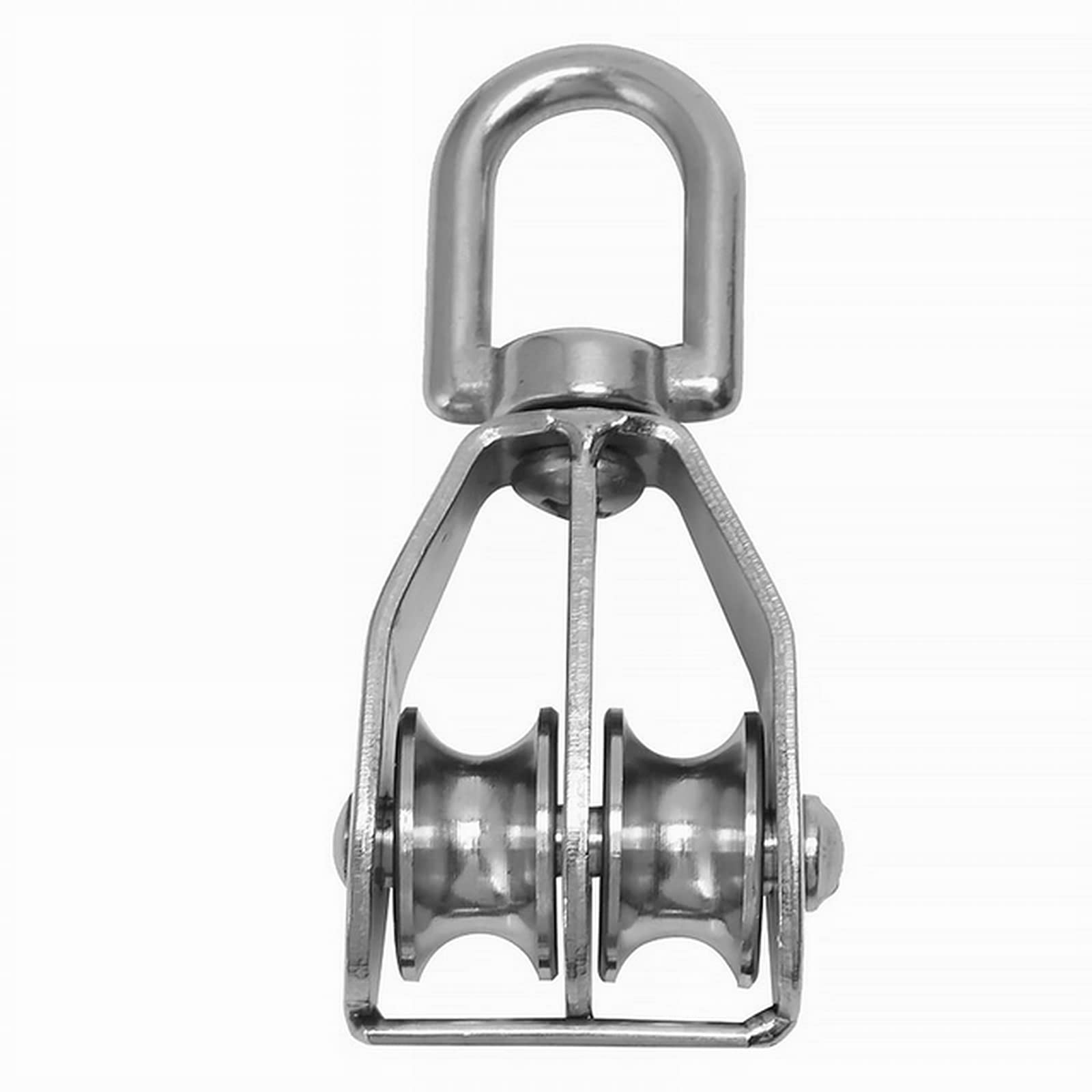 ExcInter Double Pulley M20 Steel Wheel Block Heavy Duty Pulley Roller Loading 304 Stainless Silver