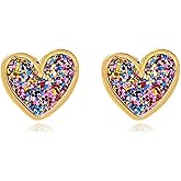 Glitter Small Gold Heart Love Earrings for Women Hypoallergenic Dainty Colorful Fashion Cute Tiny Hear t Stud Earrings