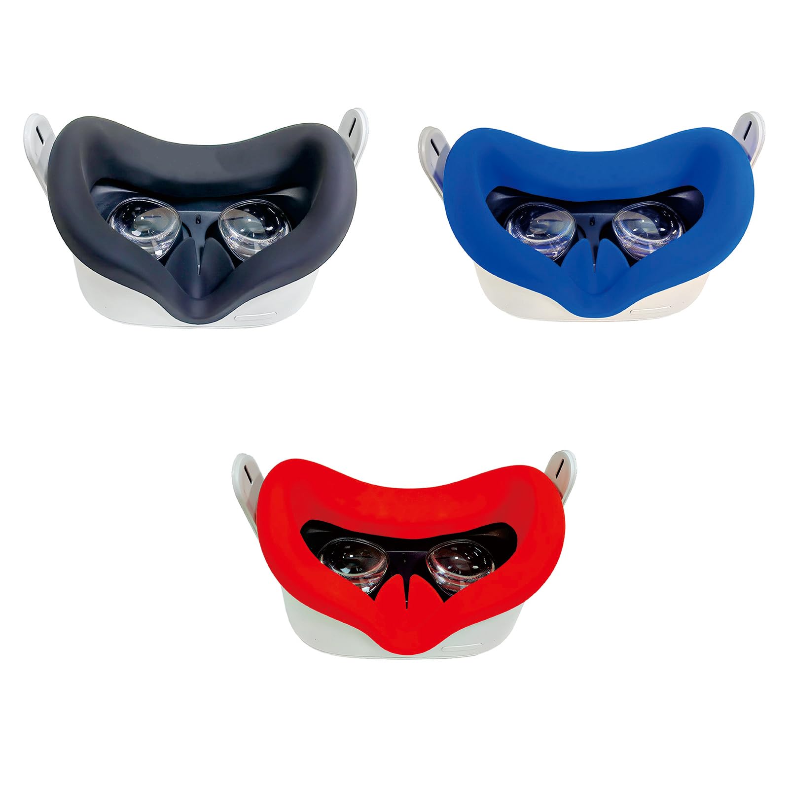 3Pcs VR Silicone Face Cover Replacement for Oculus Quest 2 face Cushion Cover Sweatproof Lightproof VR Accessories(Black+Red+Blue)