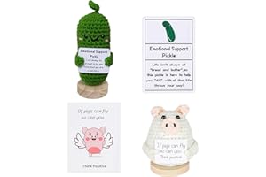 TOPTHY 2Pcs Handmade Emotional Support Crochet, Positive Pig Decor & Emotional Support Pickle Plush Knitting Doll Ornaments, Cute Reduce Pressure Pickle Toy for Motivational Gift
