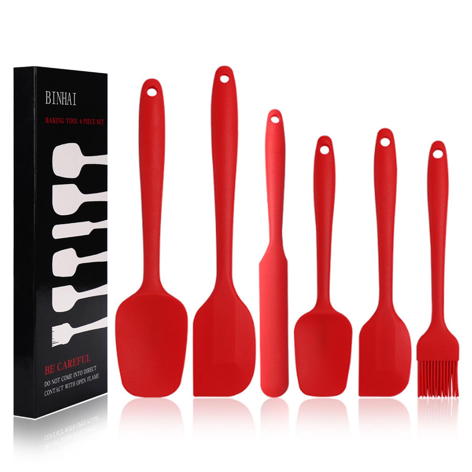 BINHAI Silicone Spatula Set - Red 6 Piece Non - Stick Rubber Spatula with Stainless Steel Core - Heat-Resistant Kitchen Utensils Set for Cooking, Baking and Mixing — image 1