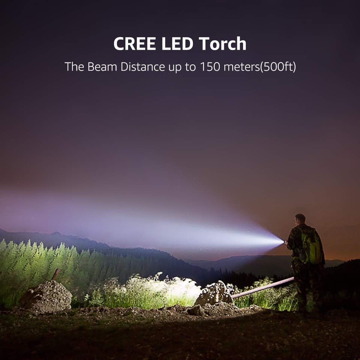 LE CREE LED Flashlight, Small and Super Bright LED Tactical Torch, Handheld Flash Light, Zoomable, Water Resistant, Adjustable Brightness for Camping, Running, AAA Batteries Included - Basic Handheld Flashlights - 