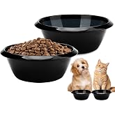 2PCS Cat Bowls Pet Feeding Dish 6.3 Inch, Wide Pet Bowl Pet Feeding Bowl for Indoor Cats, Replacement Food and Water Bowl, Wide Shallow Feeder Bowls for Kitten, Puppy, Rabbit (Black)
