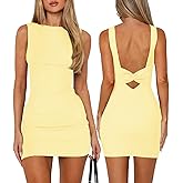 MIYIEONZ Women's Boat Neck Dresses Backless Knotted Casual Summer Beach Club Party Wedding Guest Bodycon Mini Dress