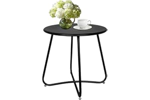 Babion Black Outdoor Side Tables, Small Outdoor Table, Round Patio Side Table Steel, Small Accent End Table for Patio Yard Garden, Indoor & Outdoor