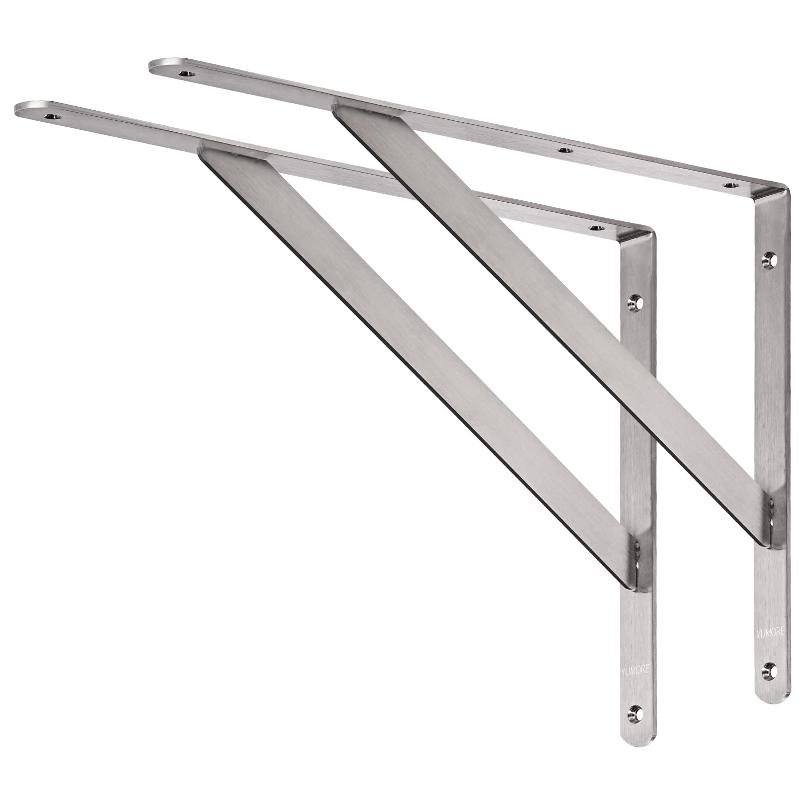 YUMORE Shelf Brackets Heavy Duty, 450x320mm Shelf Brackets Supports Stainless Steel for Scaffold Board Worktop Shelves Floating Desk, Max Load 550lbs, 2Pack