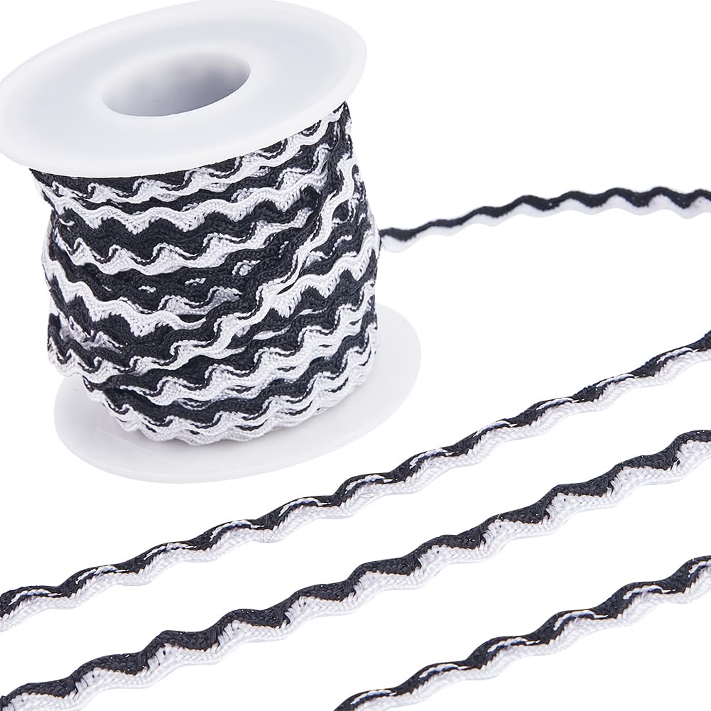 GORGECRAFT 16m Wave Bending Fringe Trim 8mm Black White Ric Rac Woven Braided Fabric Ribbon for Diy Sewing Crafts Wedding Dress Clothing Embellishment Lace Party Gift Wrapping Scrapbooking