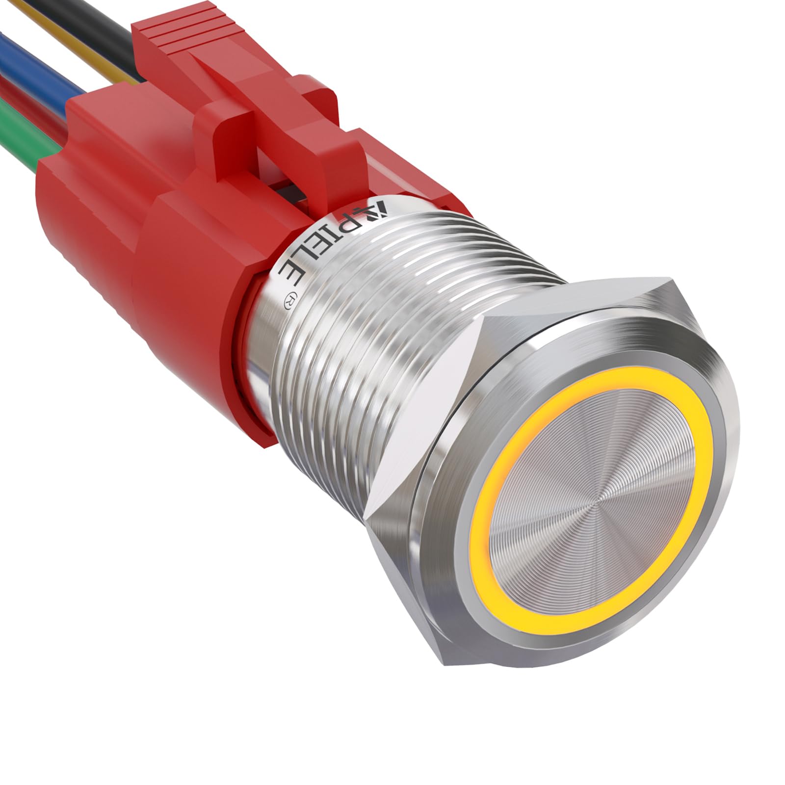 boton interruptor iluminado 12v DC on/of 16mm silver/yellow