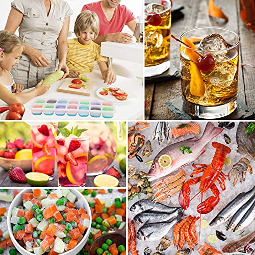 Eiswürfelform Silikon 4er Pack, 14-Fach Eiswürfelformen Mit Deckel, Stapelbar Einfach Herauszunehmen Eiswürfel Form Eiswürfelschalen Ice Cube Tray, LFGB Zertifiziert und BPA Frei (2* Blau+2* Grün)