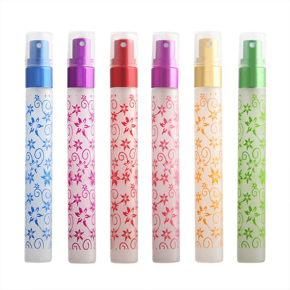Enslz 6 Pcs 10ml Flower Print Matte Refillable Empty Travel Glass Perfume Spray Bottle Atomizer Pump Sprayer Bottle Set