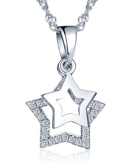 Unendlich U Damen Halskette Beweglich Doppel Pentagramme Sterne 925 Sterling Silber Zirkonia Anhänger Kette, mit Weiße Gesche