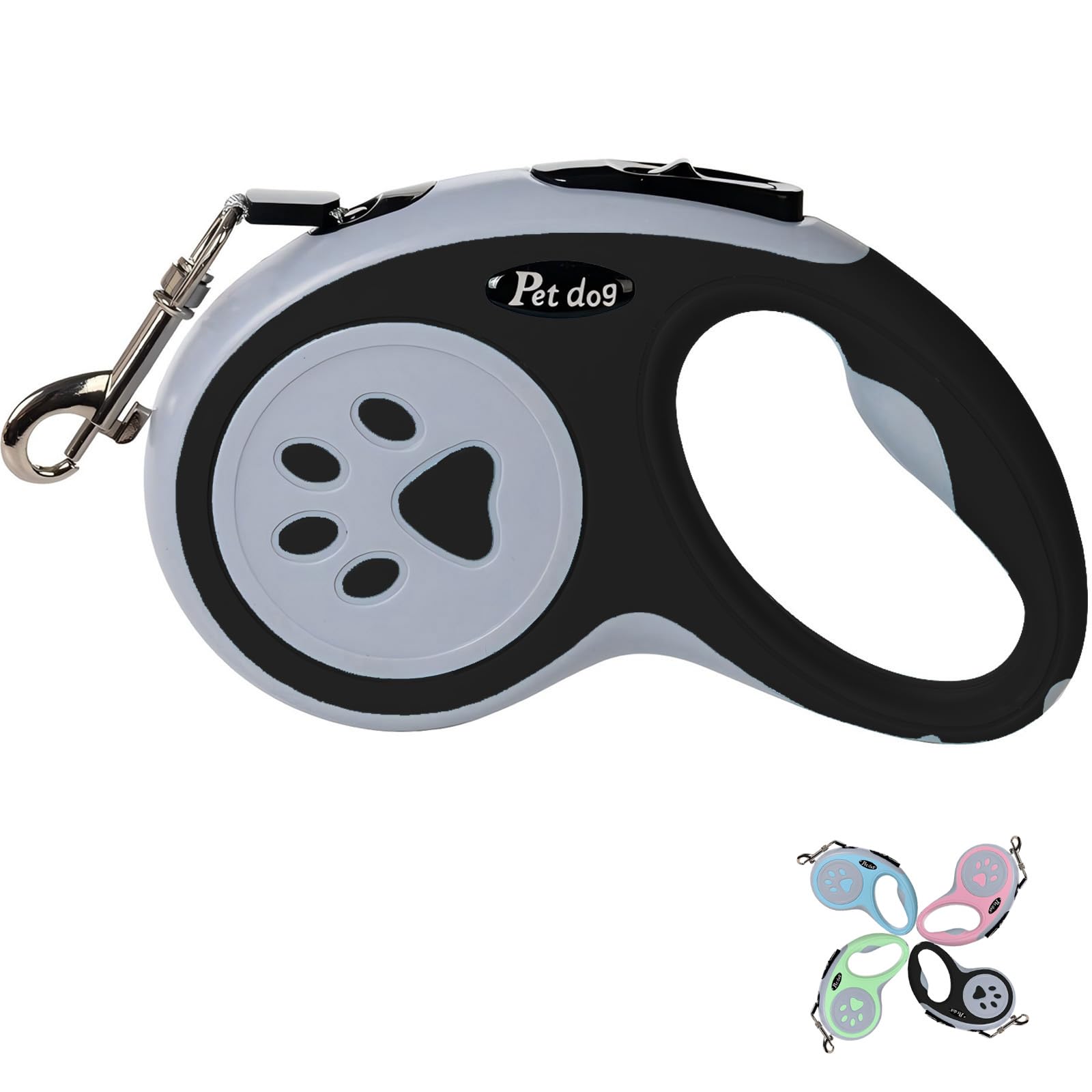 Retractable Dog Lead, VELIGOOD 5M/16FT Extendable Dog Lead with Strong Nylon Tape Tangle-Free One-Handed Brake, Pause, Lock for Small Medium Dogs (Black)