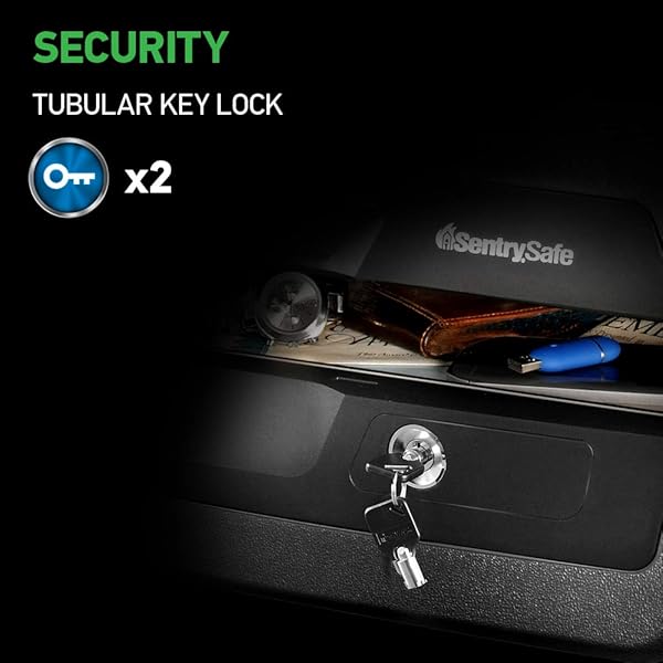 SENTRYSAFE FIREPROOF AND WATERPROOF DOCUMENT SAFE WITH KEY LOCK, LOCK BOX FOR CASH, PASSPORT, JEWELRY, EXTERIOR: 16.5 IN W X 14.8 IN D X 7.6 IN H, BLACK, 0.36 CUBIC FEET, CHW30220