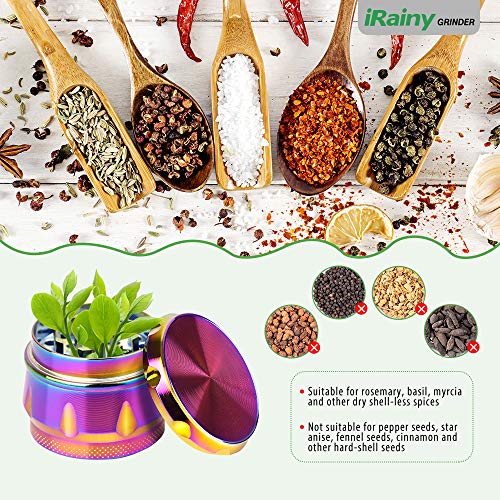 iRainy G2 Pro 2.3 Inch Spice Herb Grinder 4 Pieces with Pollen Catcher (Dazzy Multicolor)