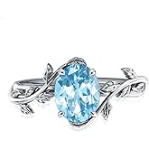 Wasee December Birthstone Ring 925 Sterling Silver Blue Topaz Ring Oval Leaf Promise Ring for Her Birthday Anniversary Mother's Day Jewelry for Women,Ring Size 7