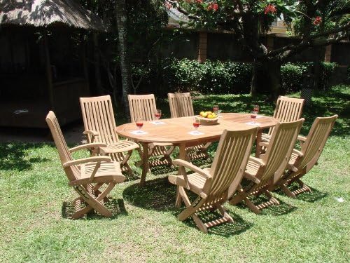 New 9 Pc Luxurious Grade-A Teak Dining Set - 94" Oval Table And 8 Multi Position Folding Reclining Warwick Arm Chairs #WHDSWR5