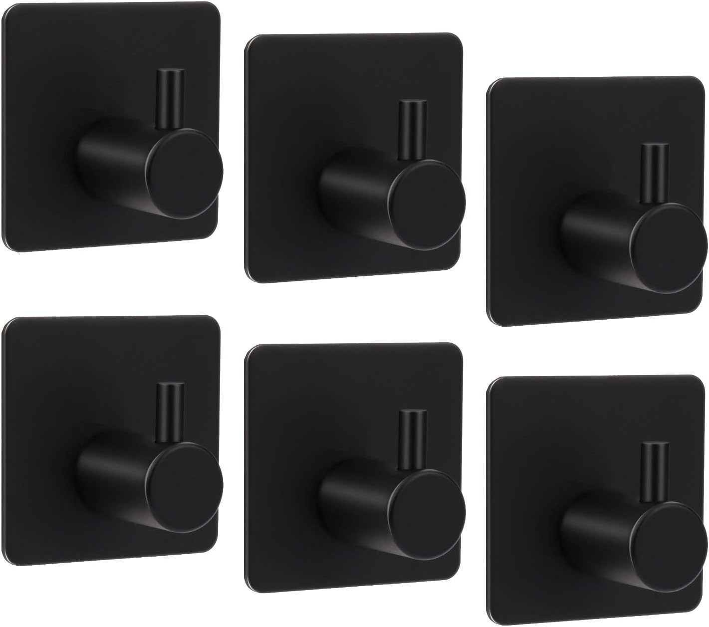 ShineMeAdhesive Hooks, Heavy Duty 304 Stainless Steel Wall Hangers for Hanging Coats Key Towel Hooks for Bathrooms Door Kitchen Office Home (Black, 6 Pack)