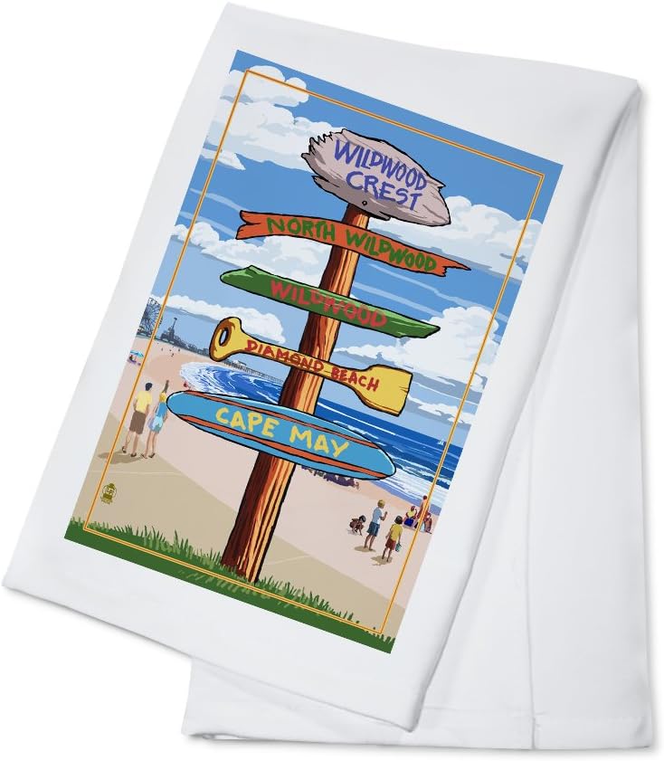 Wildwood Crest, New Jersey - Destinations Sign (100% Cotton Kitchen Towel)
