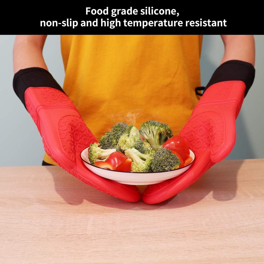HY Silicone Non Slip Oven Mitts,1 Pair of Extra Long Professional Pot Holders,Heat Resistant Kitchen Cooking Mitts，Baking and Outdoor BBQ: Home & Kitchen