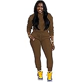 TOPSRANI Womens Two Piece Outfits Bodycon Tracksuit Sweatsuits Hoodie Solid Jogger Biker Workout Lounge Long Sleeve Pant Sets Coffee XXL