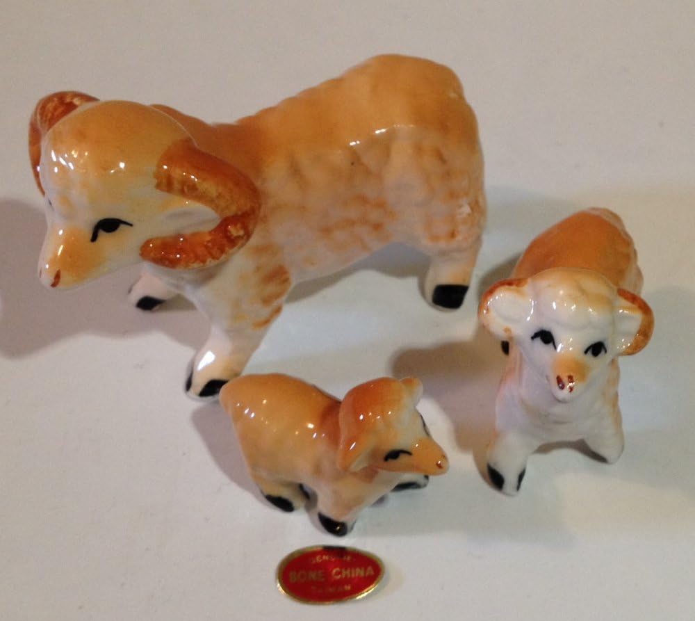 Sheep, Ram Family, Miniature Bone China Animal Figurines
