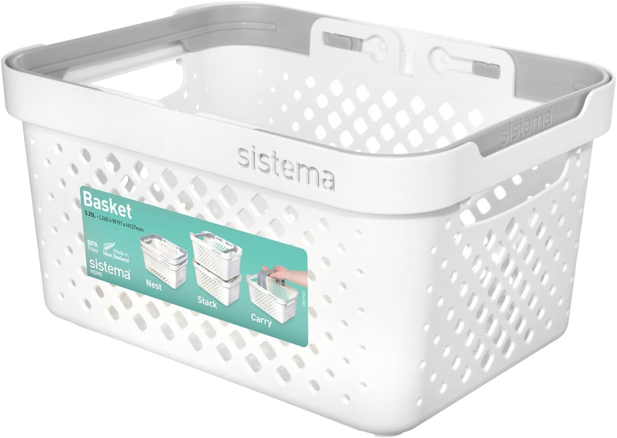 Sistema 51210 Stack ‘n’ Nest Storage Basket 5.25 L 26 x 19 x 14 cm White/Grey BigaMart
