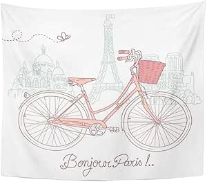 zzxywh Tapiz Rosa Bicicleta de Bicicleta en romántico de París Tapices