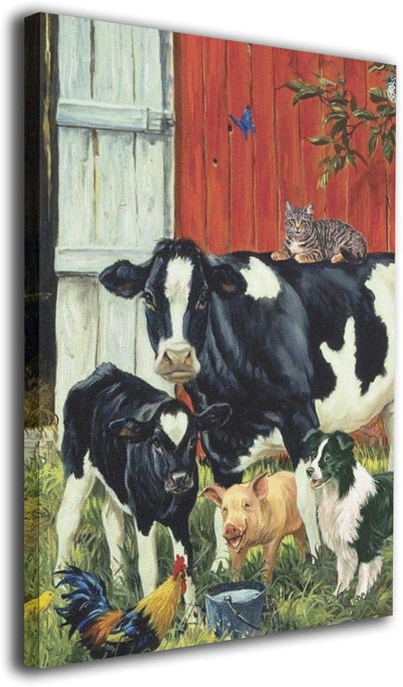 Canvas Wall Art Country Living Farm Animals Cow Pig Barn
