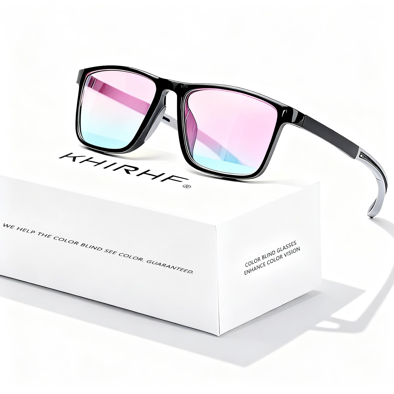 Photo 1 of Khirhf Color Blind Glasses for Men, Red-Green ?Colorblind Correction Glasses?, Color Correcting & Enhancing Eyeglass for Outdoor Use (Black Frame-Gray Temple)