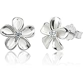 Mintolex 925 Sterling Silver Plumeria Flower Stud Earrings for Women Dainty Blossom CZ Flower Earrings Spring Floral Hypoallergenic Minimalist Jewelry Gifts
