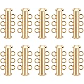 AHANDMAKER 10Pcs Gold Plated Brass Slide Lock Clasps, 3 Strands Tube Lock Necklace Layering Clasps Multilayer Chain Clasp Connectors for Layered Bracelets Necklaces DIY Jewelry Making