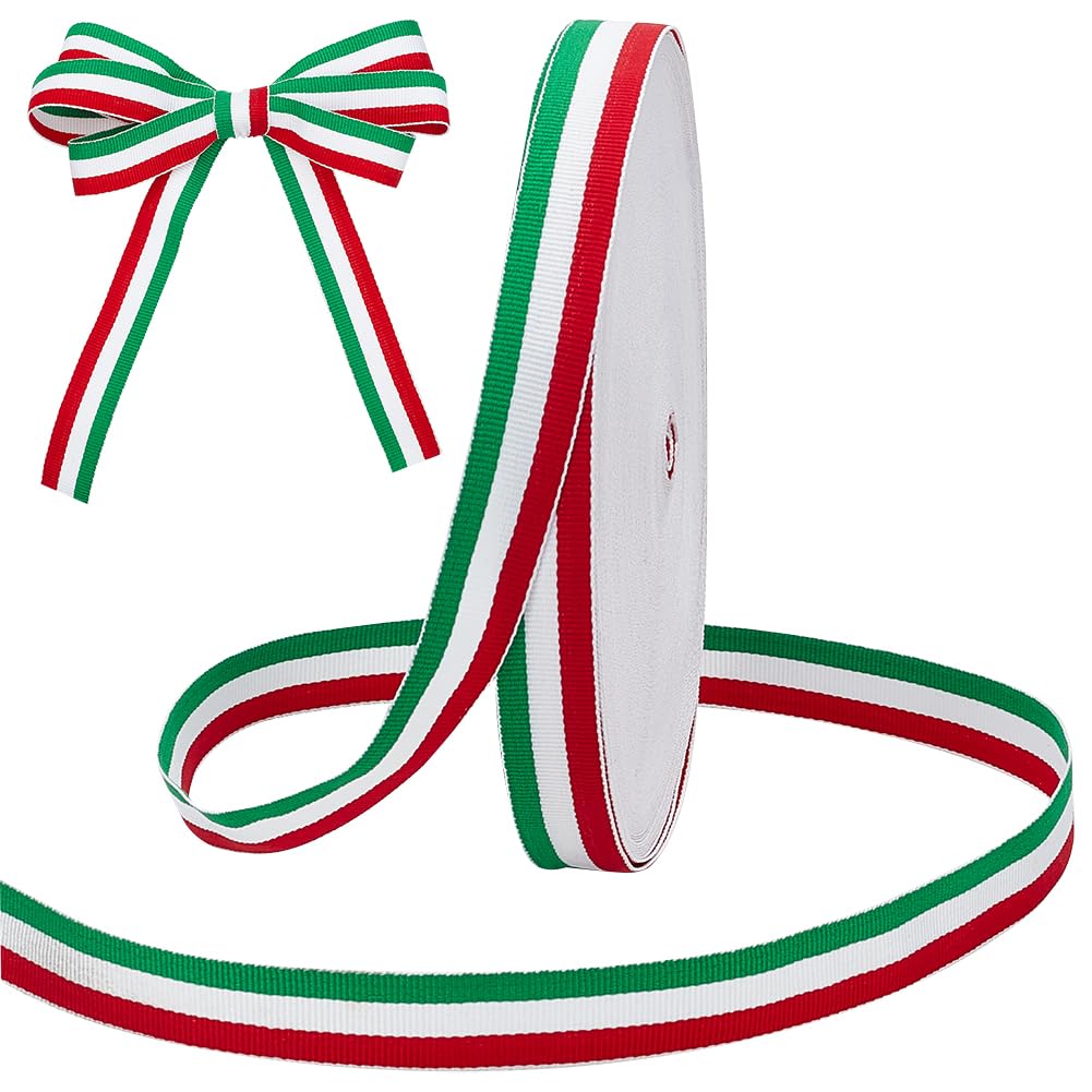 PH PandaHall 45.7m Tricolour Decorative Ribbon 2cm Italian Flag Patriotic Ribbon Red White and Green Ribbon Christmas Stripes Ribbon for Party Gift Packing Holiday Decoration
