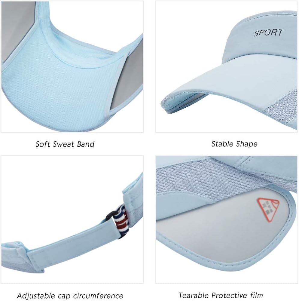 Men Women Sun Protection Sports Visor Hats Summer Wide Brim Adjustable Golf Tennis Blue: Clothing